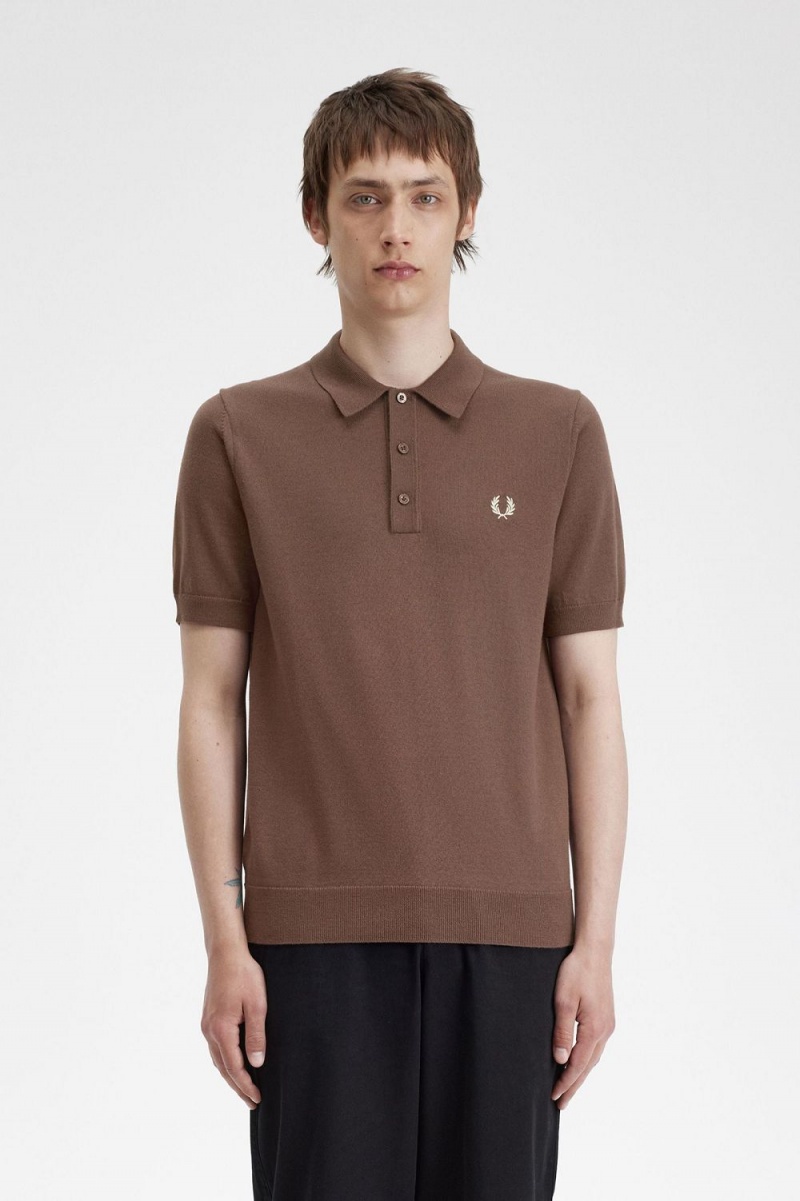 Fred Perry Classic Knitted Men\'s Shirt Dark Red | HITPY7629