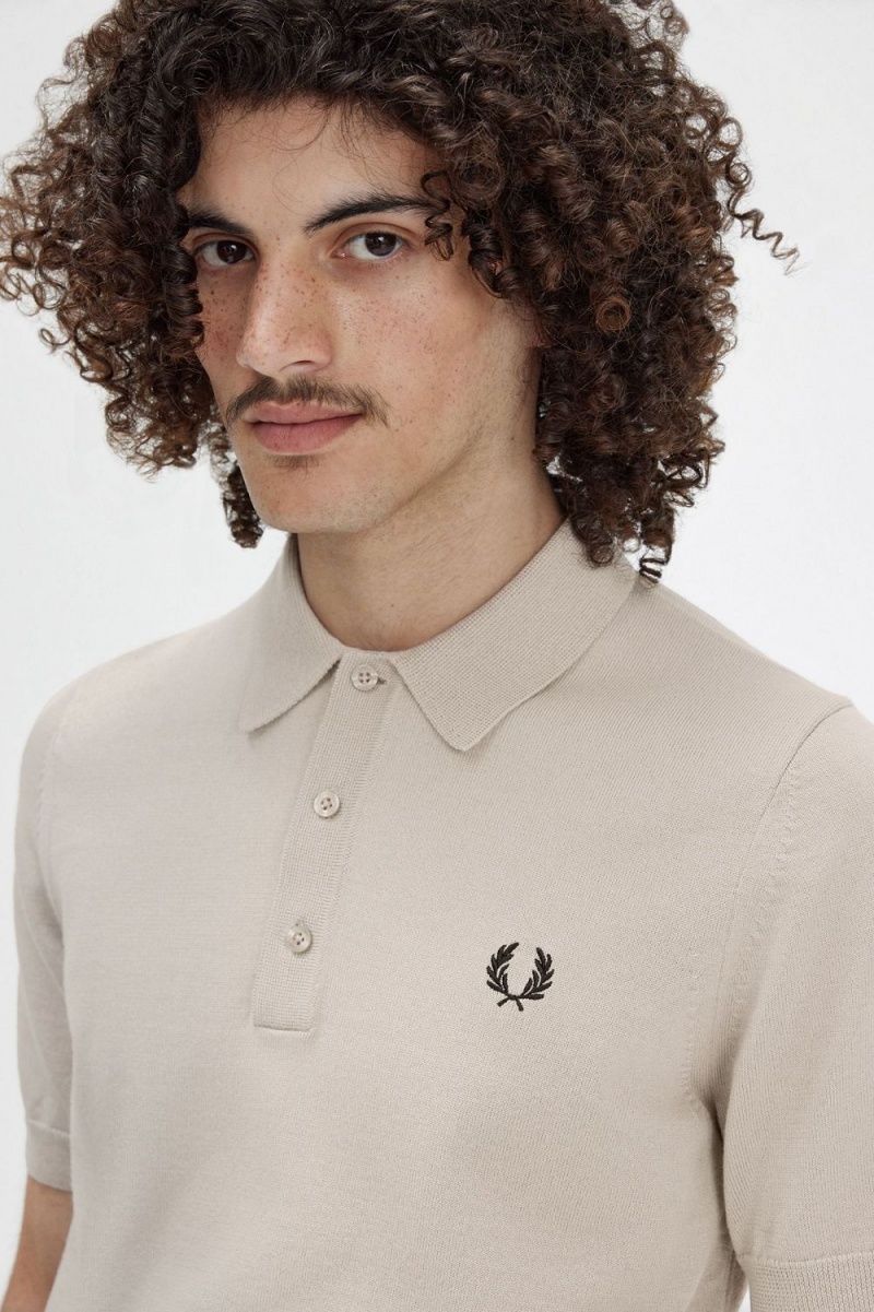 Fred Perry Classic Knitted Men's Shirt Dark Oatmeal | TVPWB1072