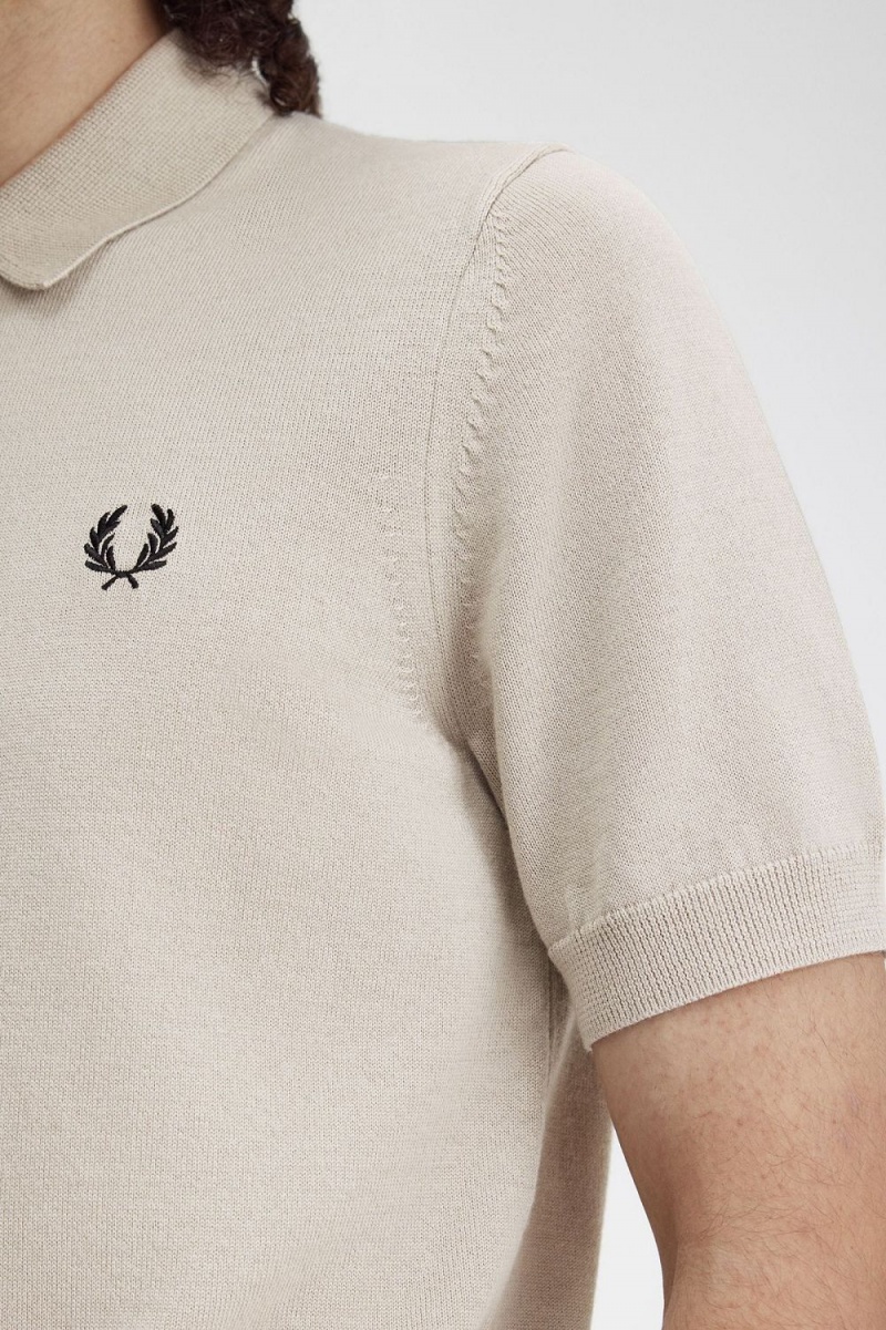 Fred Perry Classic Knitted Men's Shirt Dark Oatmeal | TVPWB1072