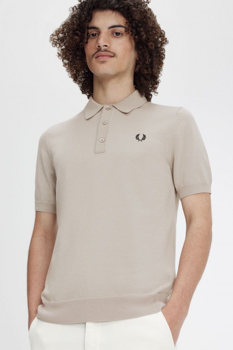 Fred Perry Classic Knitted Men's Shirt Dark Oatmeal | TVPWB1072