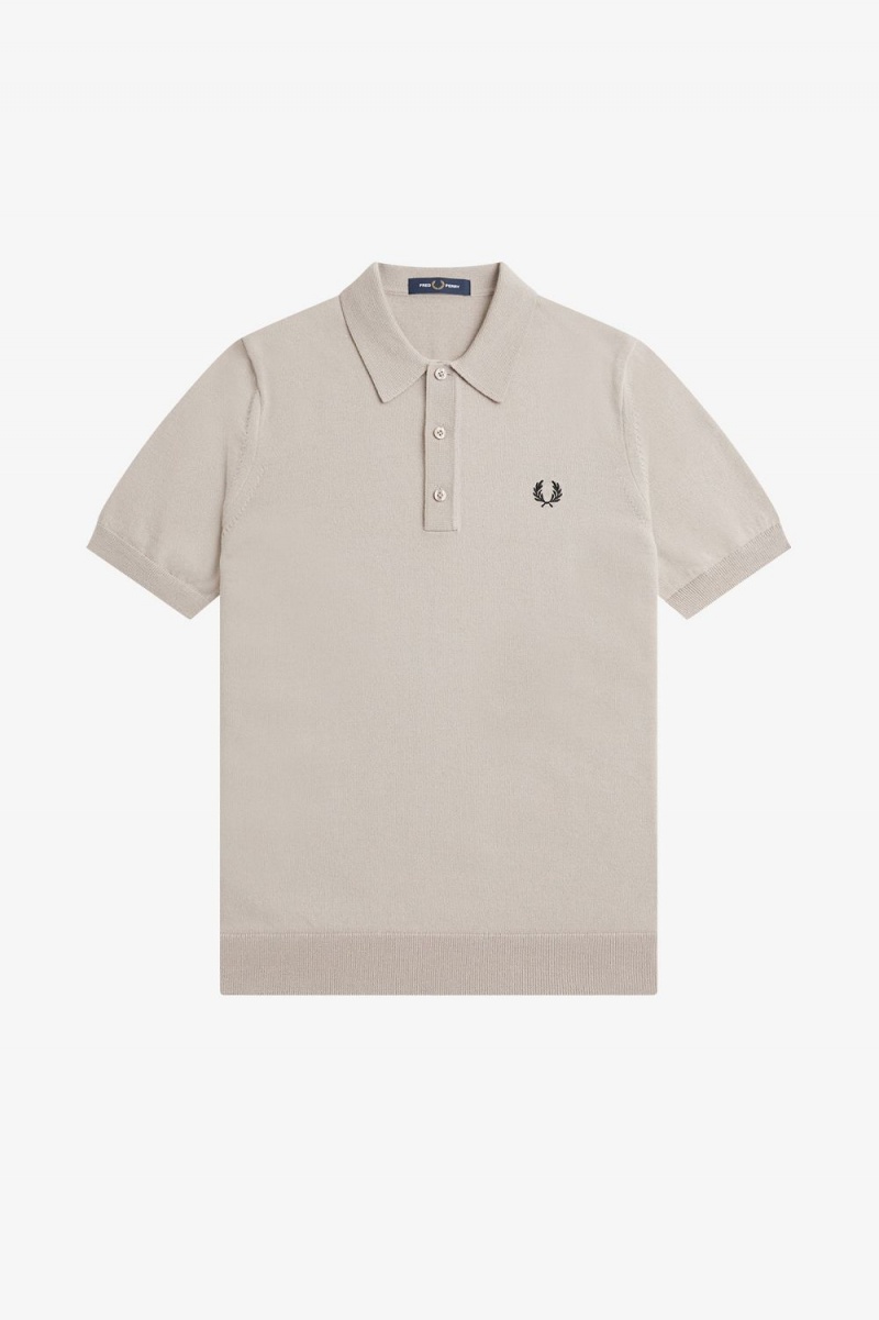 Fred Perry Classic Knitted Men's Shirt Dark Oatmeal | TVPWB1072