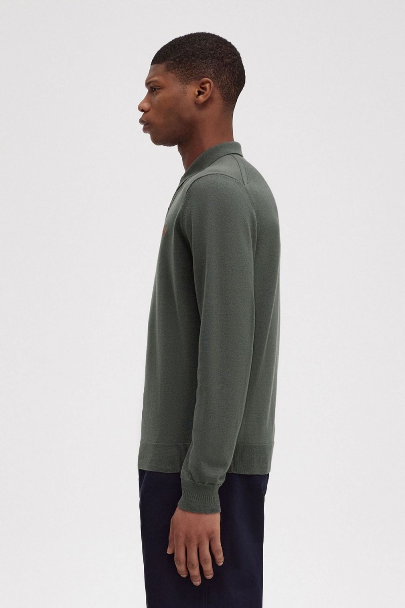 Fred Perry Classic Knitted Men's Shirt Field Green | KHVQS6549