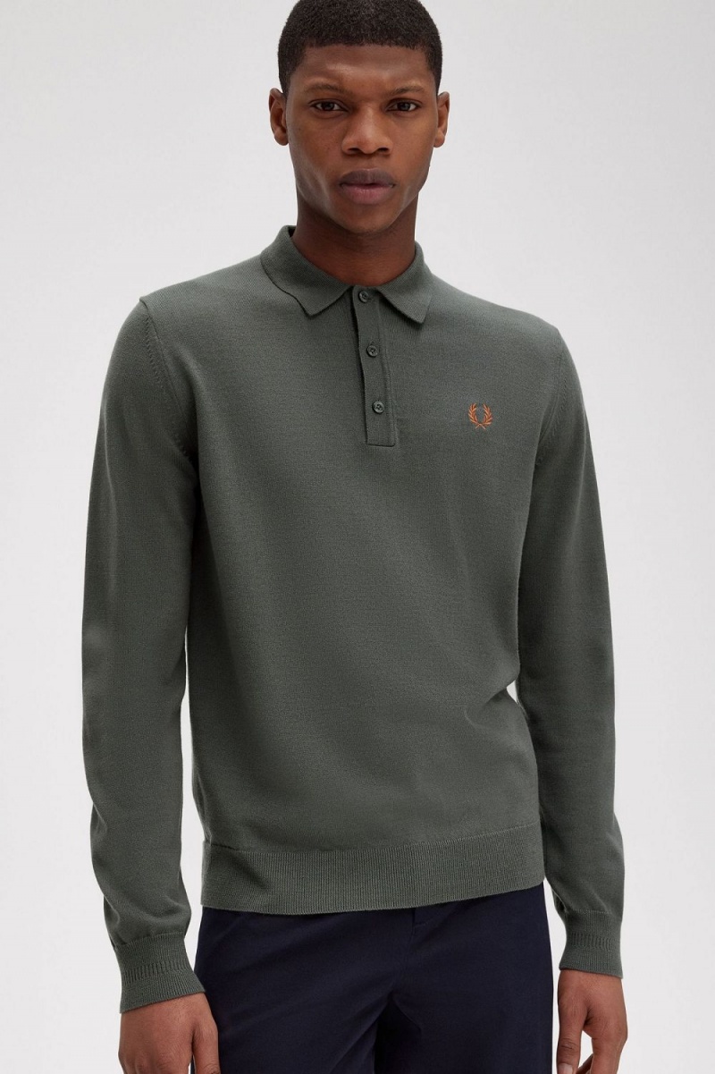 Fred Perry Classic Knitted Men's Shirt Field Green | KHVQS6549