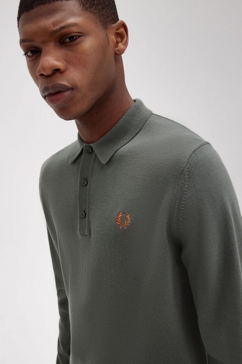 Fred Perry Classic Knitted Men's Shirt Field Green | KHVQS6549