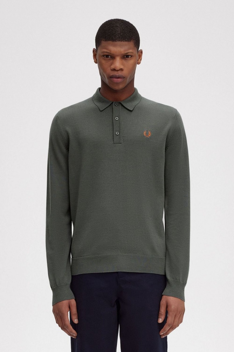 Fred Perry Classic Knitted Men\'s Shirt Field Green | KHVQS6549