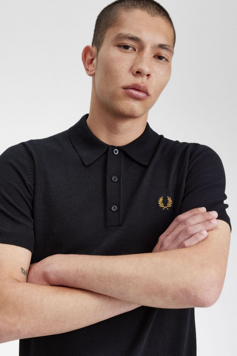 Fred Perry Classic Knitted Men's Shirt Navy | JCBYE7594