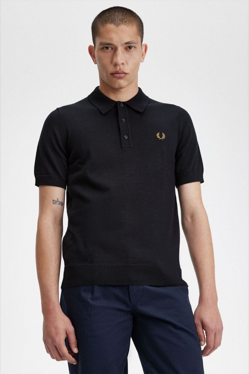 Fred Perry Classic Knitted Men's Shirt Navy | JCBYE7594