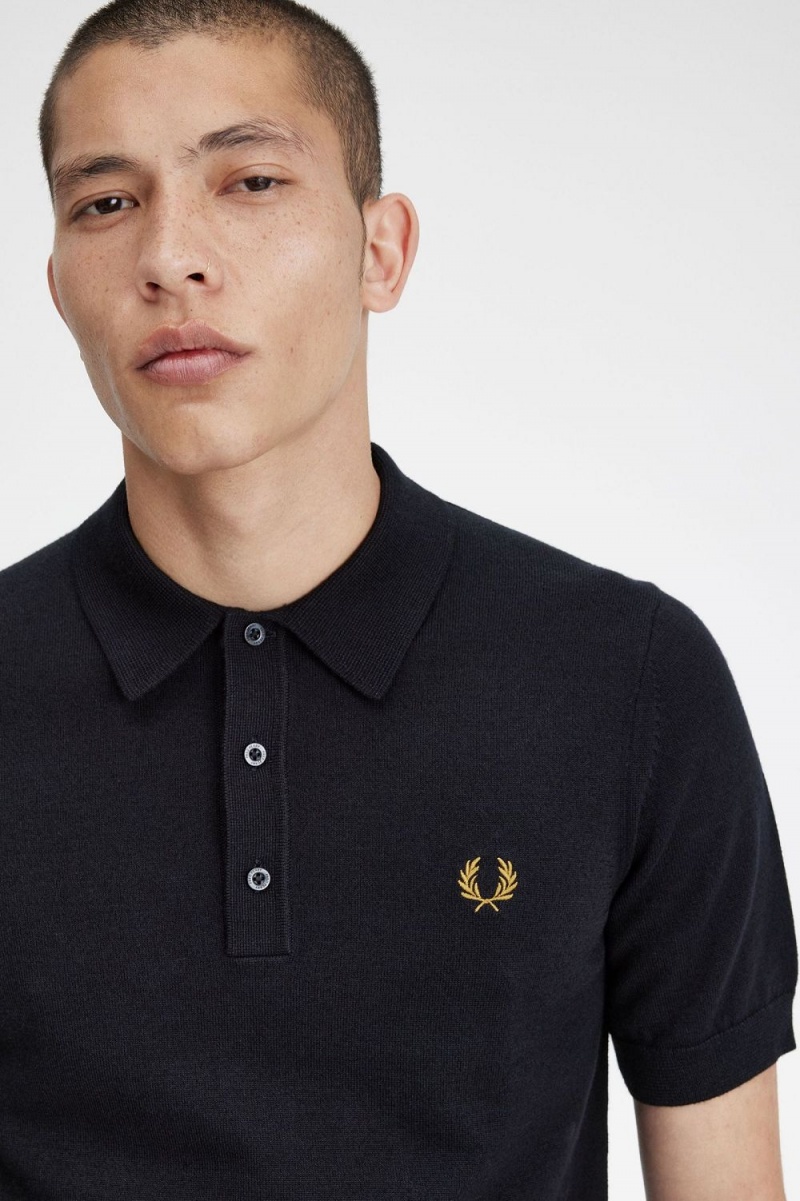 Fred Perry Classic Knitted Men's Shirt Navy | JCBYE7594