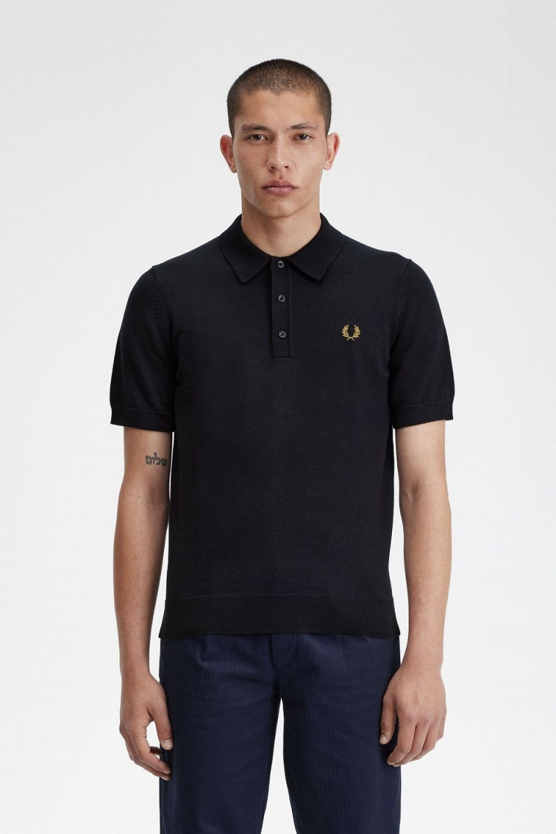 Fred Perry Classic Knitted Men\'s Shirt Navy | JCBYE7594