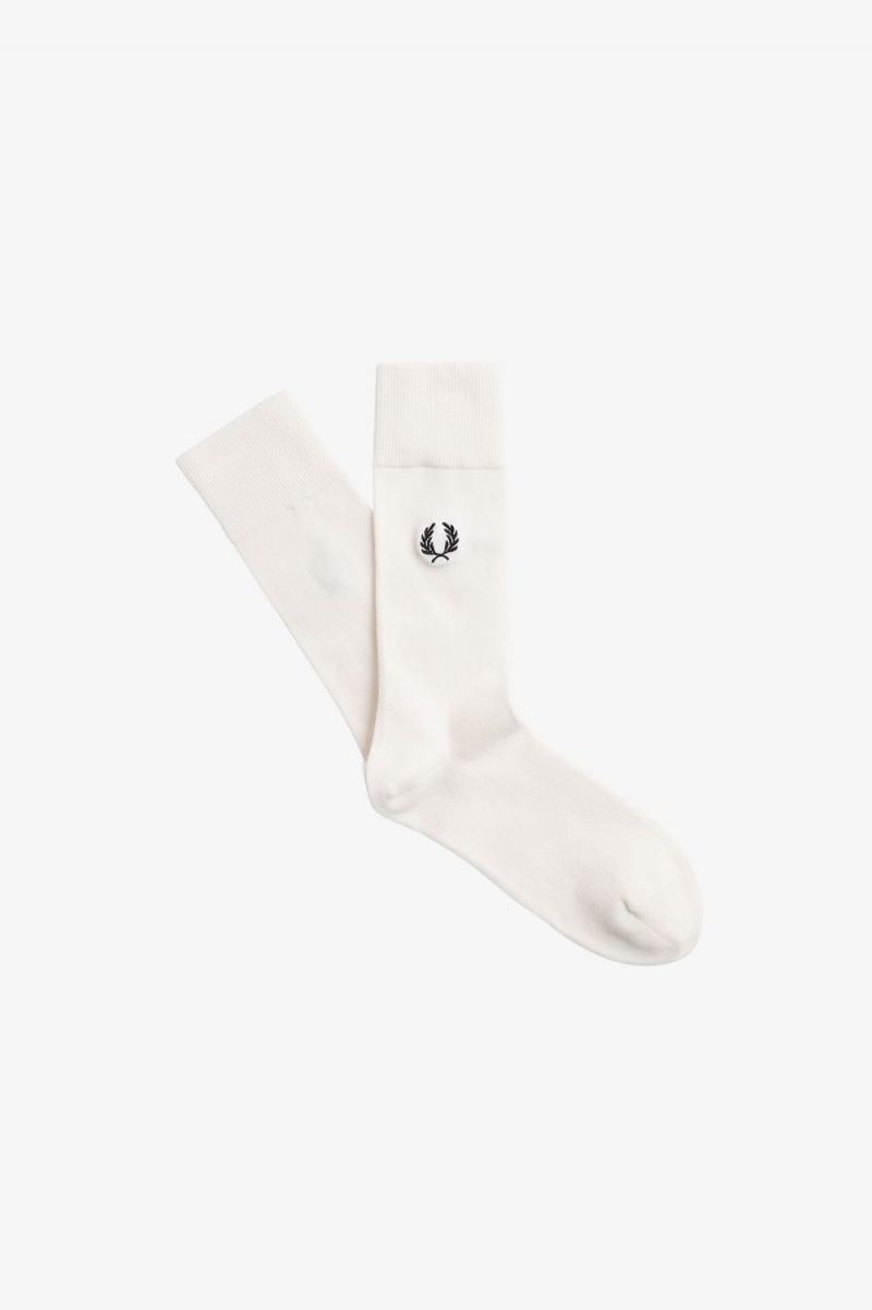 Fred Perry Classic Laurel Wreath Men\'s Socks Snow White Black | QOPCK8679