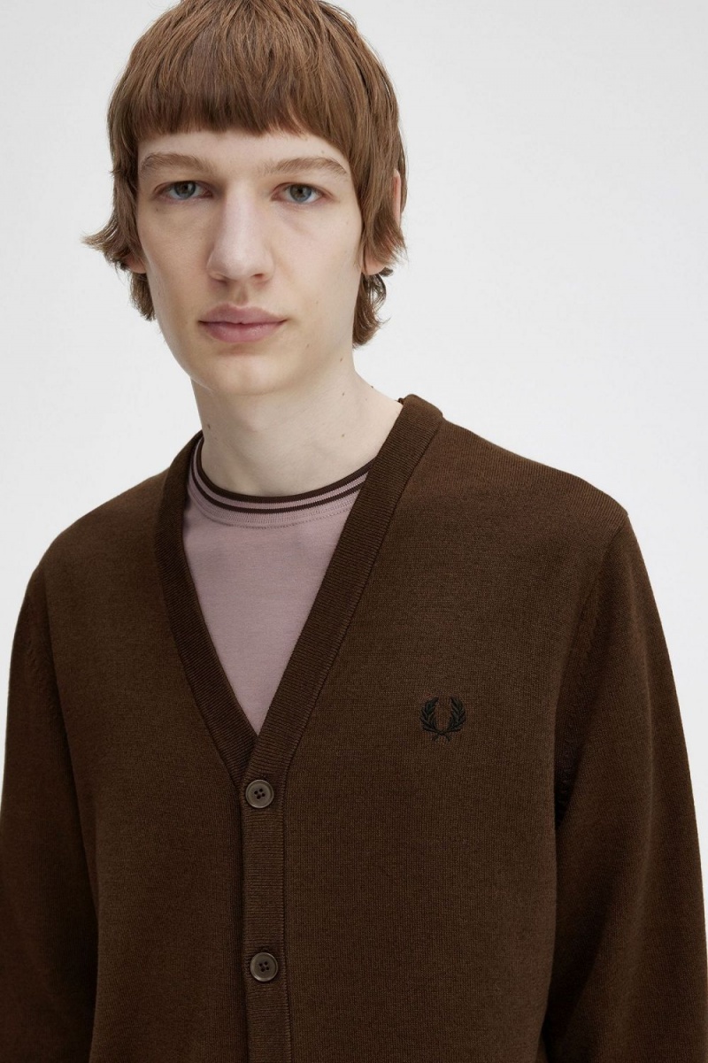 Fred Perry Classic Men's Cardigan Burnt Tobacco | XCHJM8051