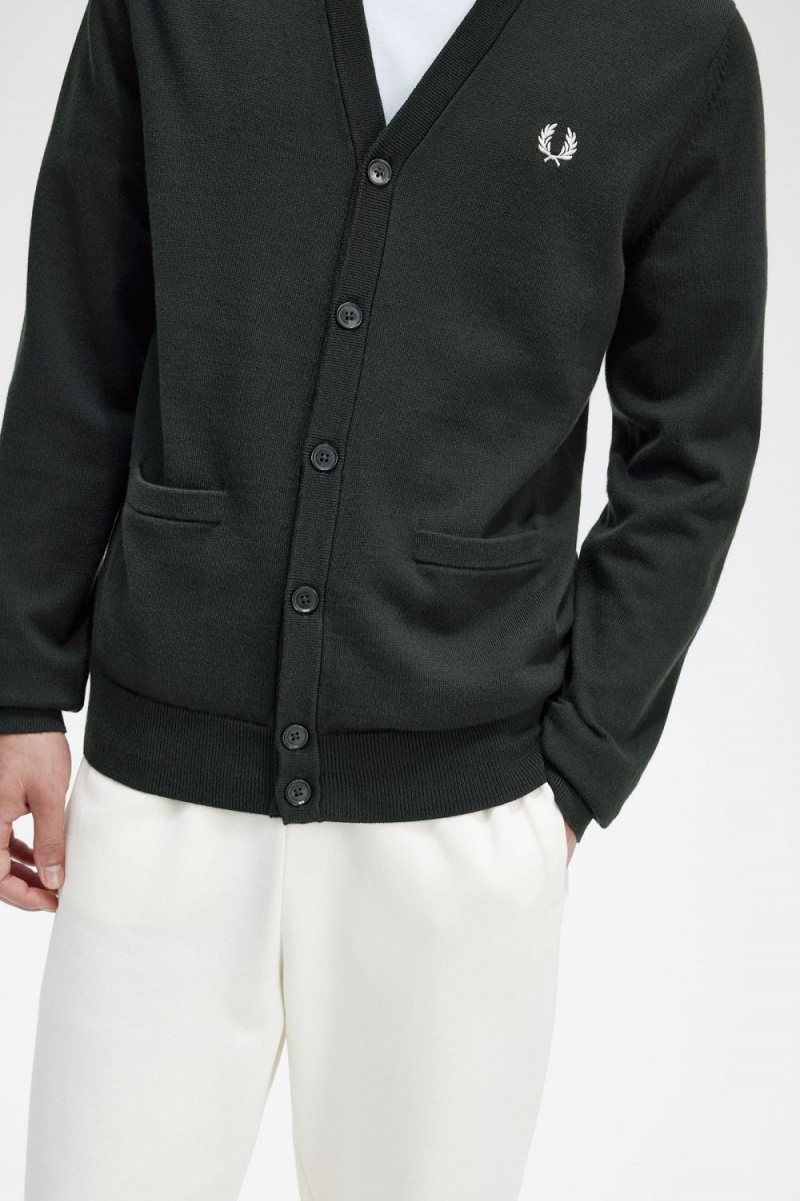 Fred Perry Classic Men's Cardigan Night Green | GPHMR2357