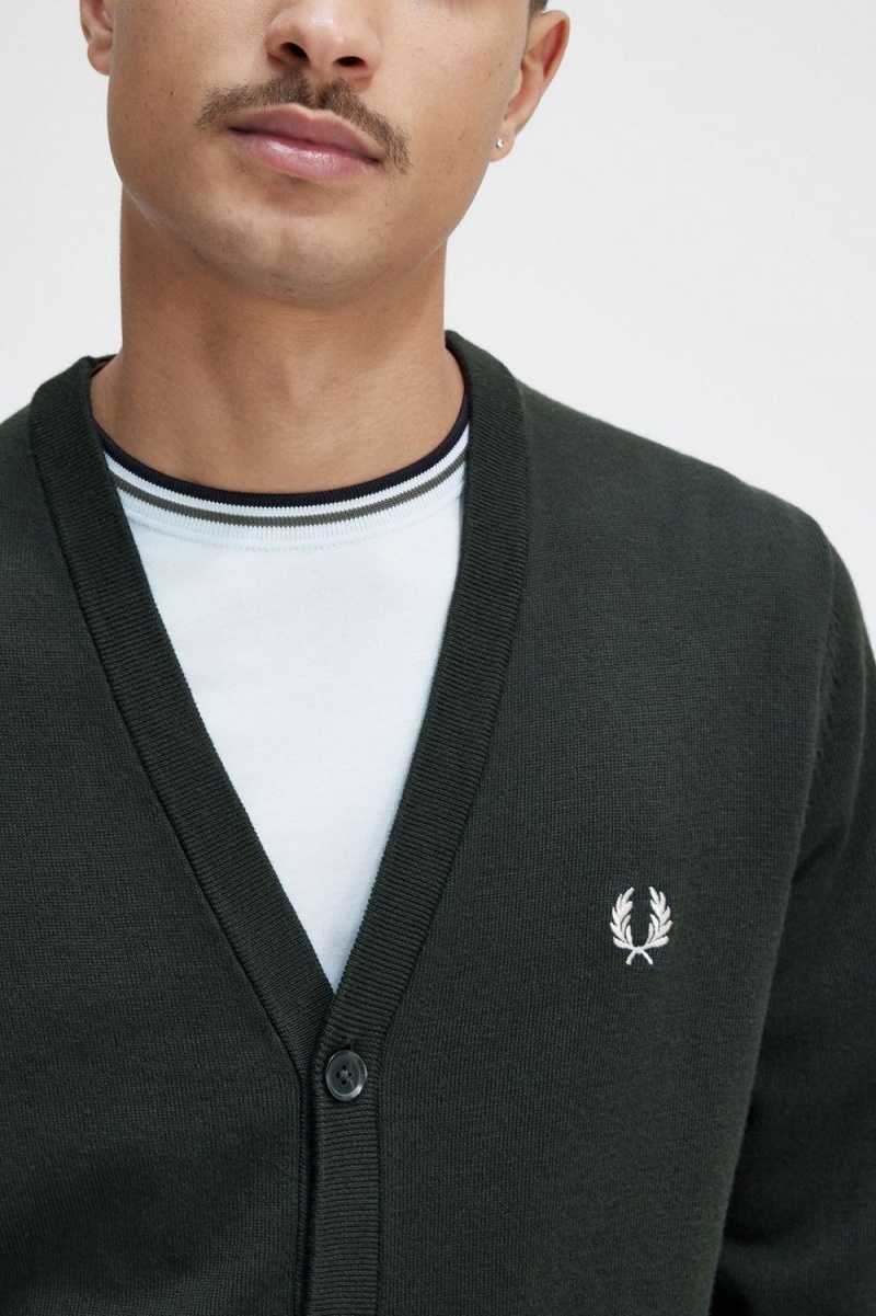 Fred Perry Classic Men's Cardigan Night Green | GPHMR2357