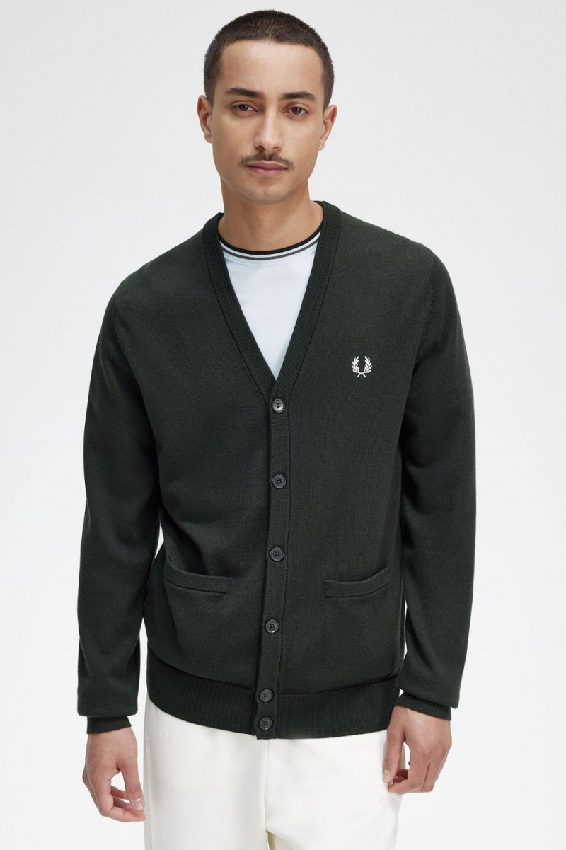 Fred Perry Classic Men's Cardigan Night Green | GPHMR2357