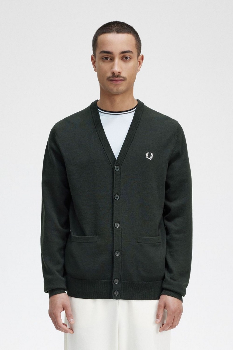 Fred Perry Classic Men\'s Cardigan Night Green | GPHMR2357