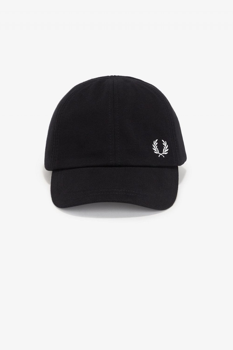 Fred Perry Classic Pique Men's Caps Black Snow White | OJEDP5179