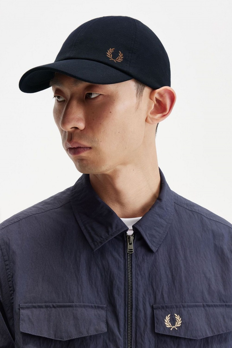 Fred Perry Classic Pique Men\'s Caps Navy Brown | JXLVC6152