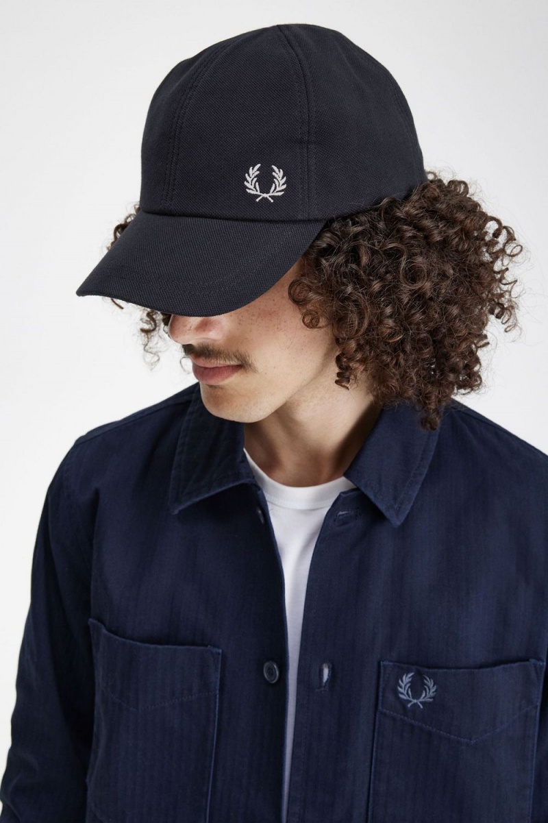 Fred Perry Classic Pique Men's Caps Navy Snow White | VLYEZ4728