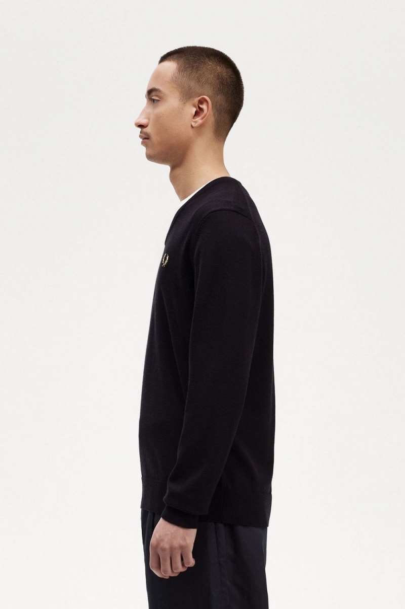 Fred Perry Classic V-Neck Men's Jumper Black | YCVQP0698