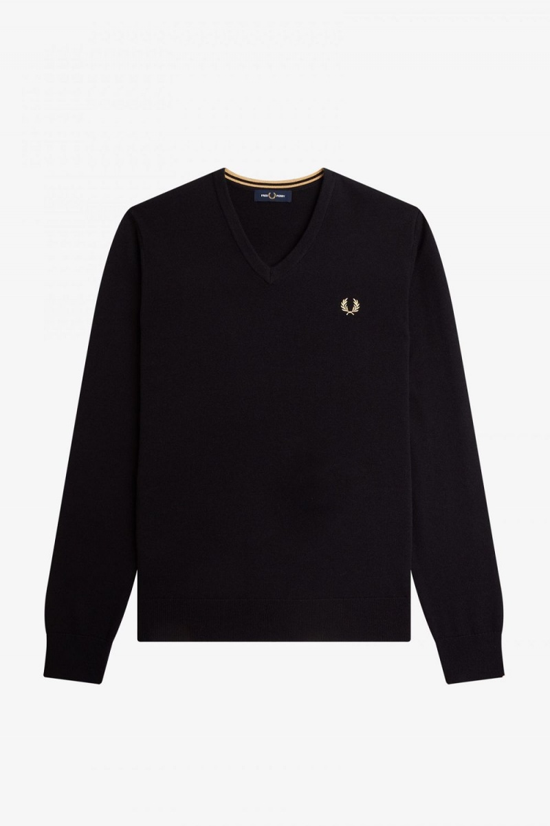 Fred Perry Classic V-Neck Men's Jumper Black | YCVQP0698