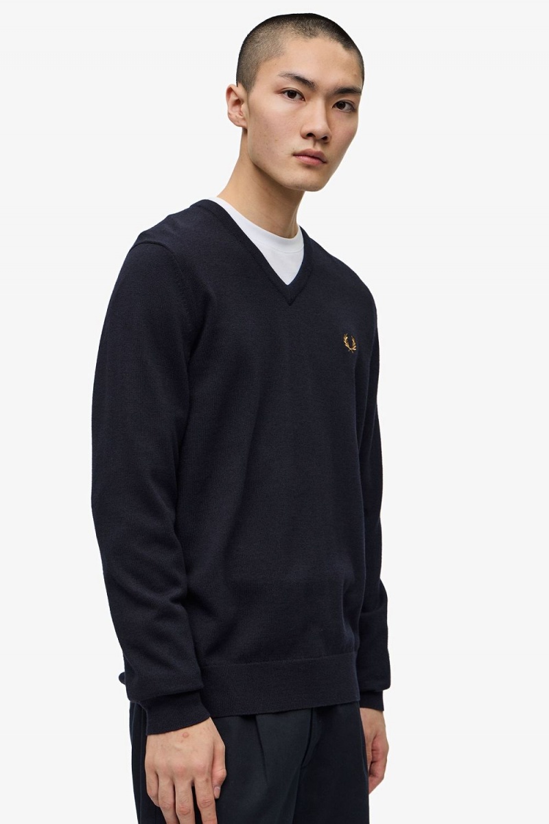 Fred Perry Classic V-Neck Men's Jumper Navy | VIJBT0159