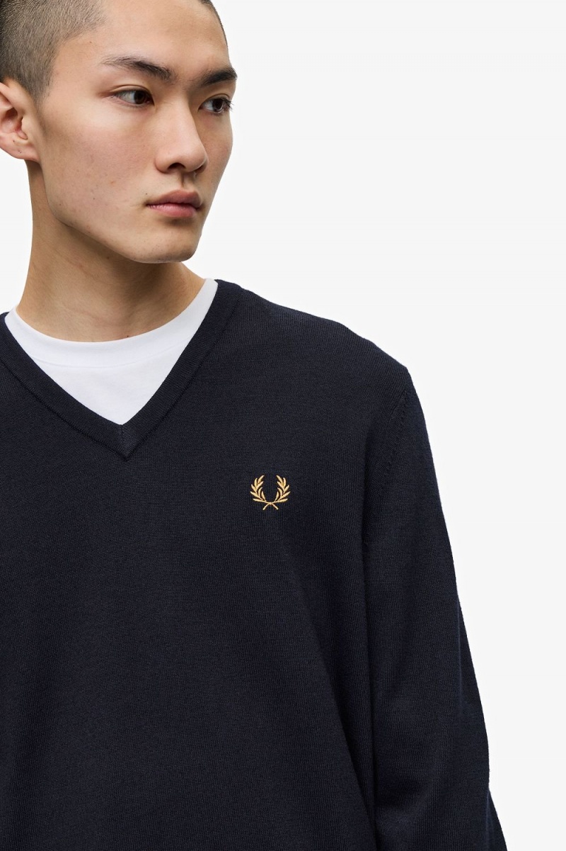 Fred Perry Classic V-Neck Men's Jumper Navy | VIJBT0159