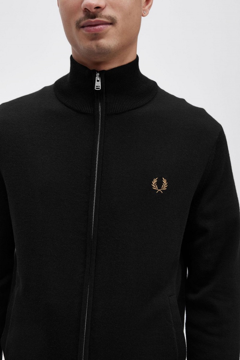 Fred Perry Classic Zip Through Men's Cardigan Black | XROCG4061