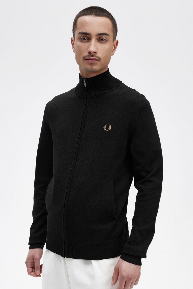 Fred Perry Classic Zip Through Men's Cardigan Black | XROCG4061