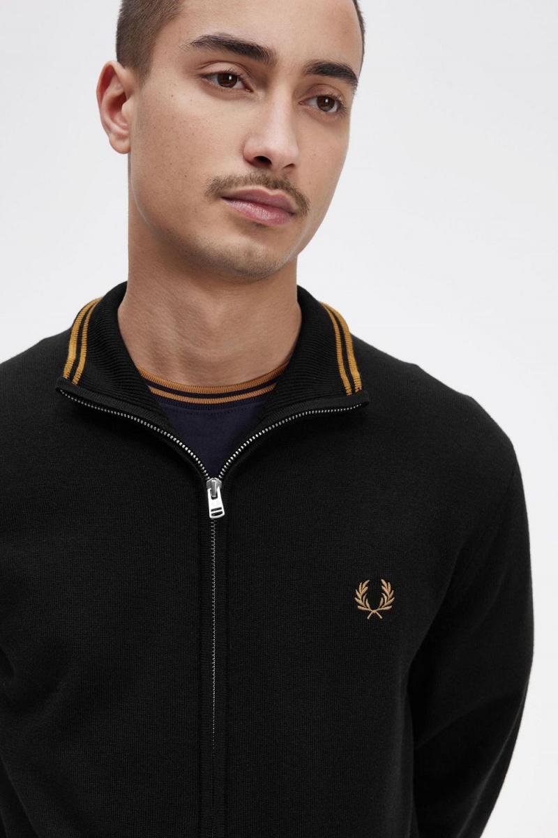 Fred Perry Classic Zip Through Men's Cardigan Black | XROCG4061