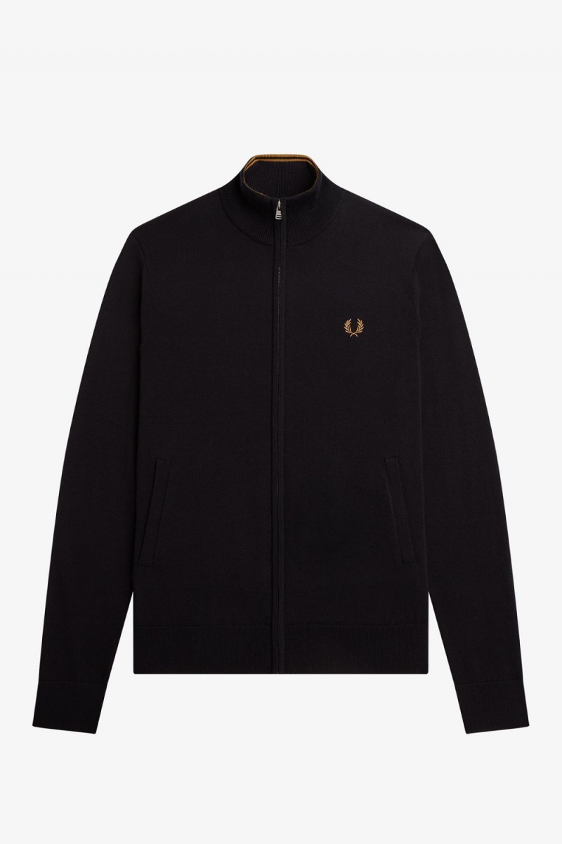 Fred Perry Classic Zip Through Men's Cardigan Black | XROCG4061