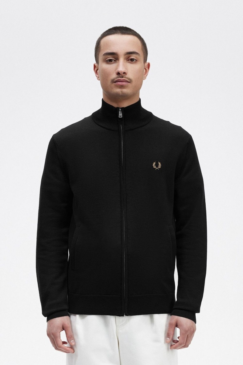 Fred Perry Classic Zip Through Men\'s Cardigan Black | XROCG4061