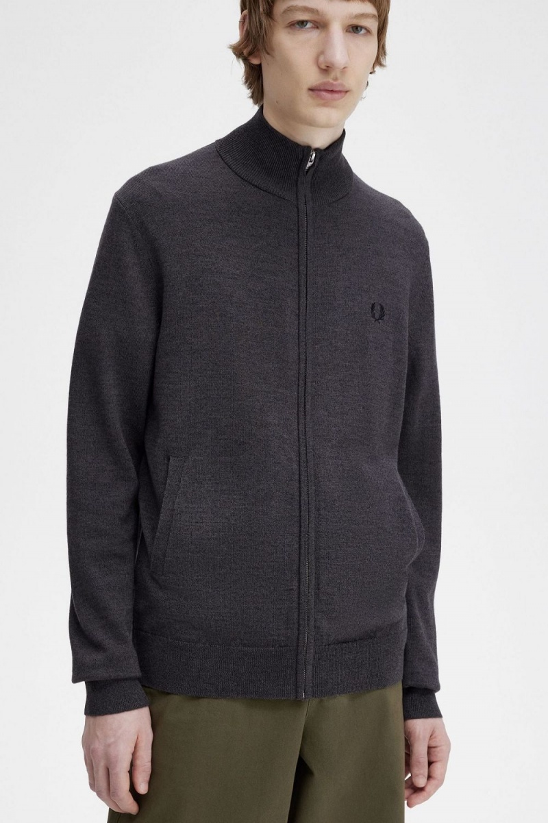 Fred Perry Classic Zip Through Men's Cardigan Dark Grey Marl | HFKWT9063