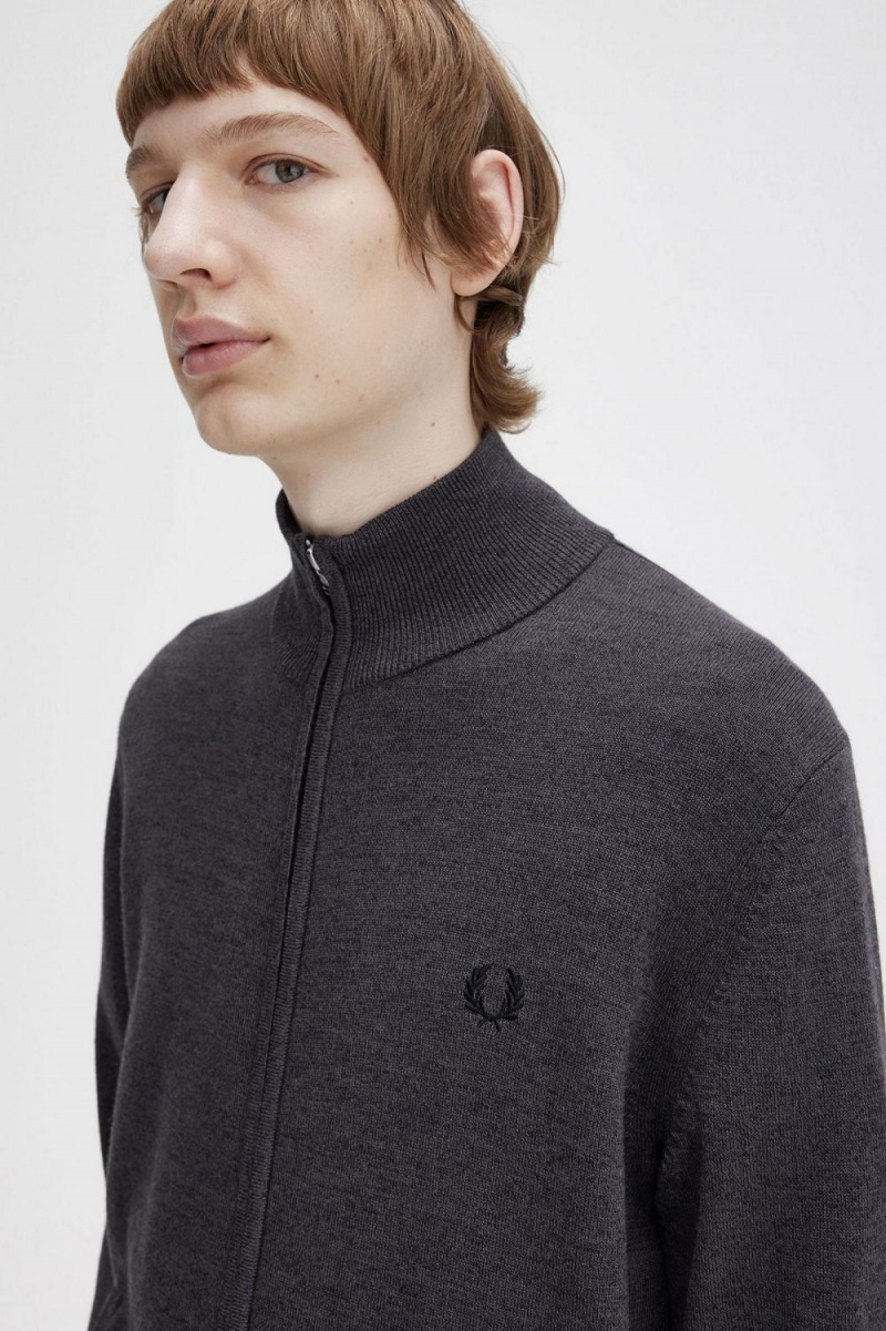 Fred Perry Classic Zip Through Men's Cardigan Dark Grey Marl | HFKWT9063