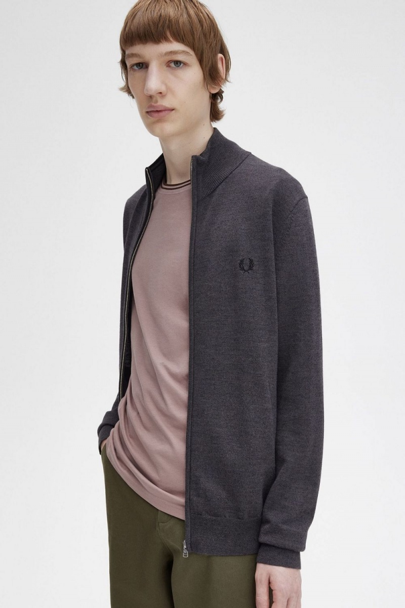 Fred Perry Classic Zip Through Men's Cardigan Dark Grey Marl | HFKWT9063