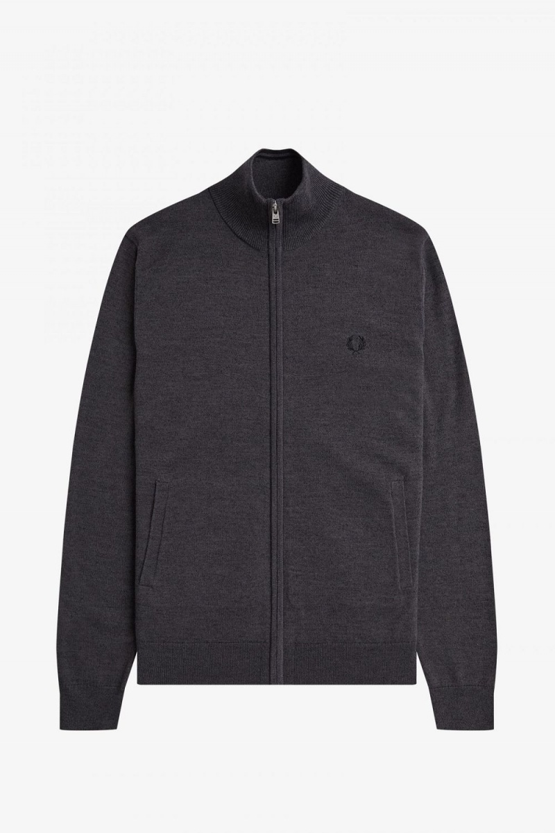 Fred Perry Classic Zip Through Men's Cardigan Dark Grey Marl | HFKWT9063