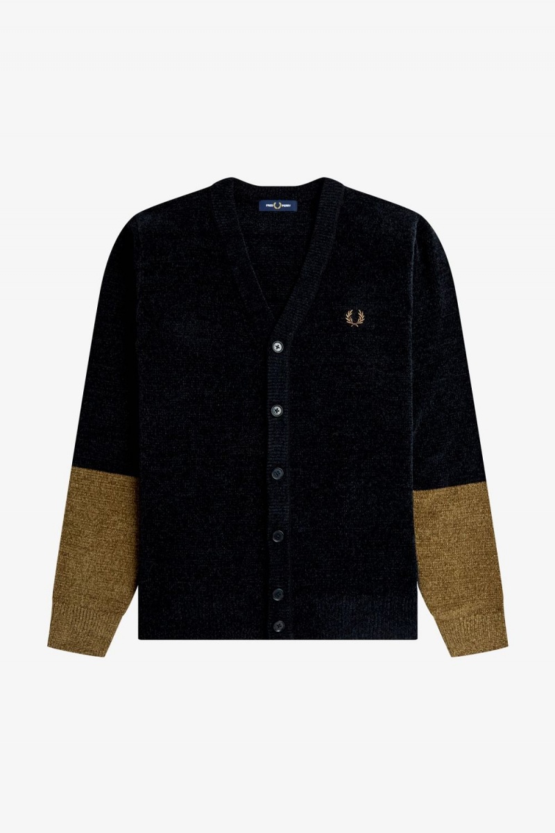 Fred Perry Colour Block Chenille Men's Cardigan Black | BVXIA6497