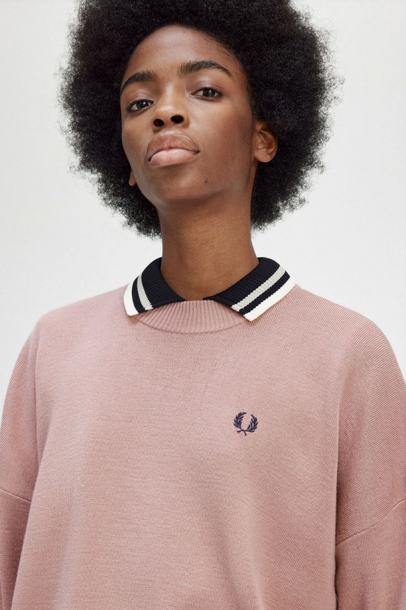 Fred Perry Colour Block Women's Jumper Dusty Rose Pink | VRHJA0495