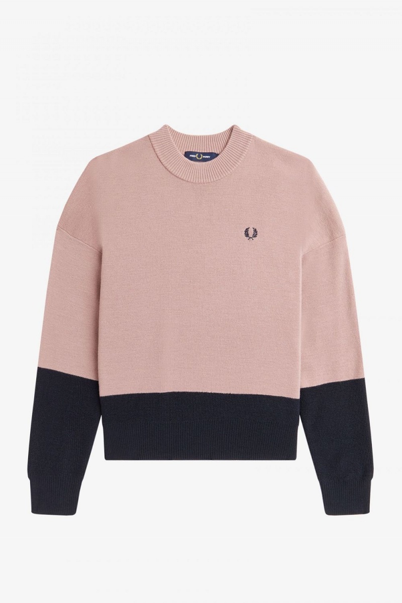 Fred Perry Colour Block Women's Jumper Dusty Rose Pink | VRHJA0495