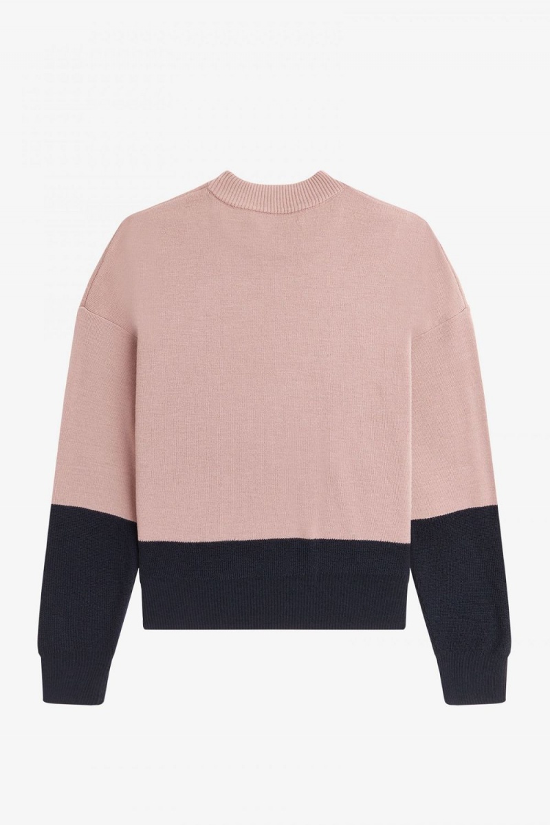 Fred Perry Colour Block Women's Jumper Dusty Rose Pink | VRHJA0495