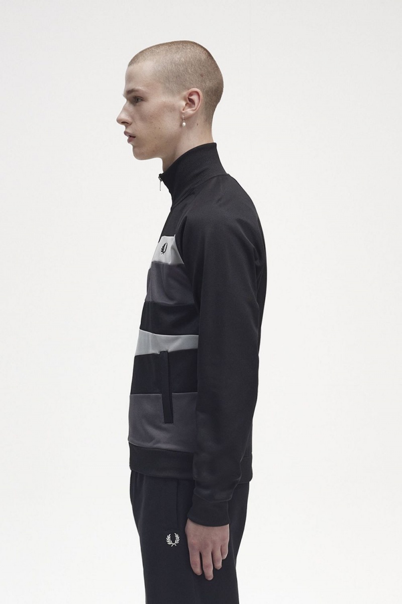 Fred Perry Contrast Panel Men's Track Jackets Black | FUKLT7103