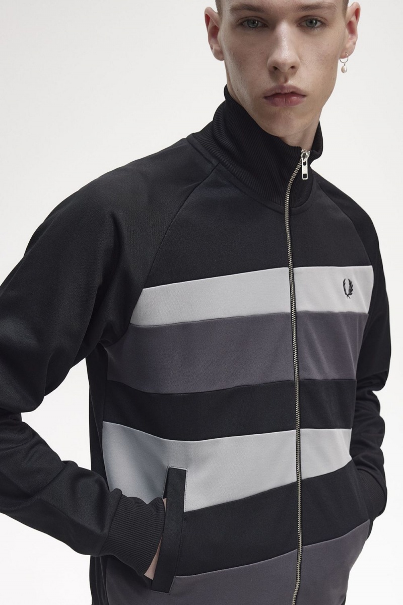 Fred Perry Contrast Panel Men's Track Jackets Black | FUKLT7103