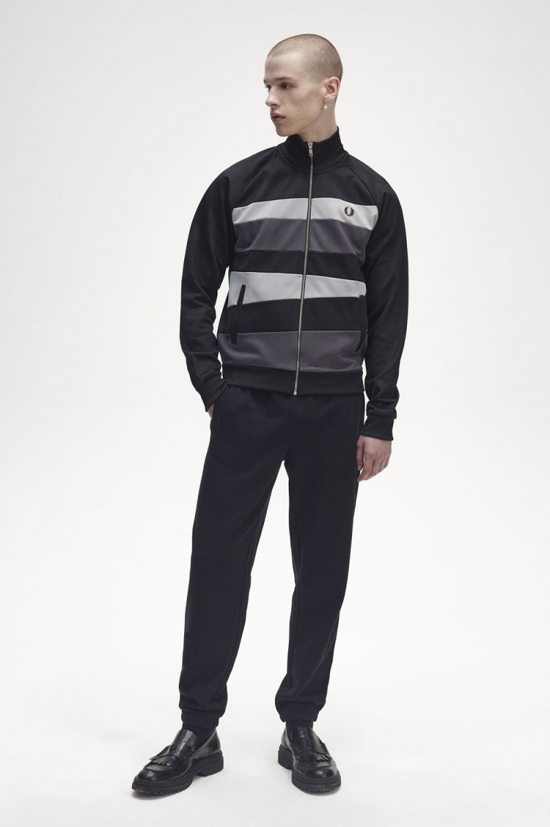 Fred Perry Contrast Panel Men's Track Jackets Black | FUKLT7103