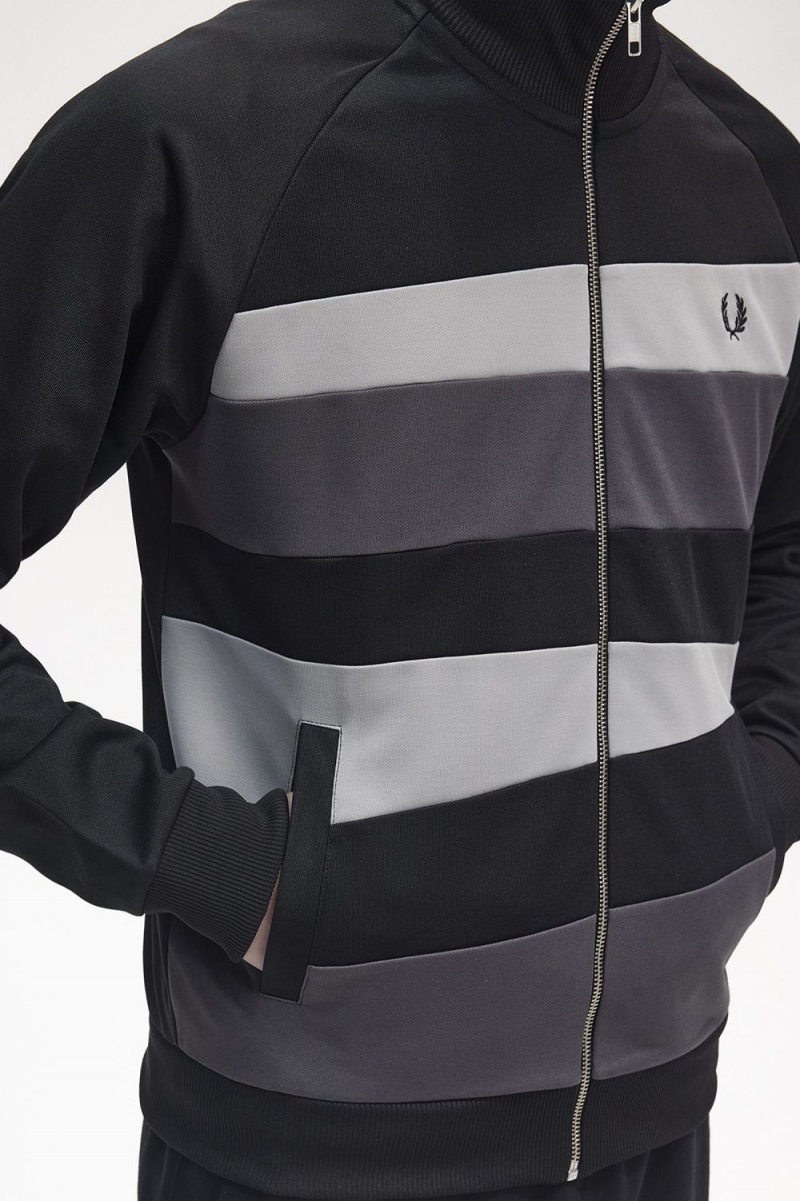 Fred Perry Contrast Panel Men's Track Jackets Black | FUKLT7103