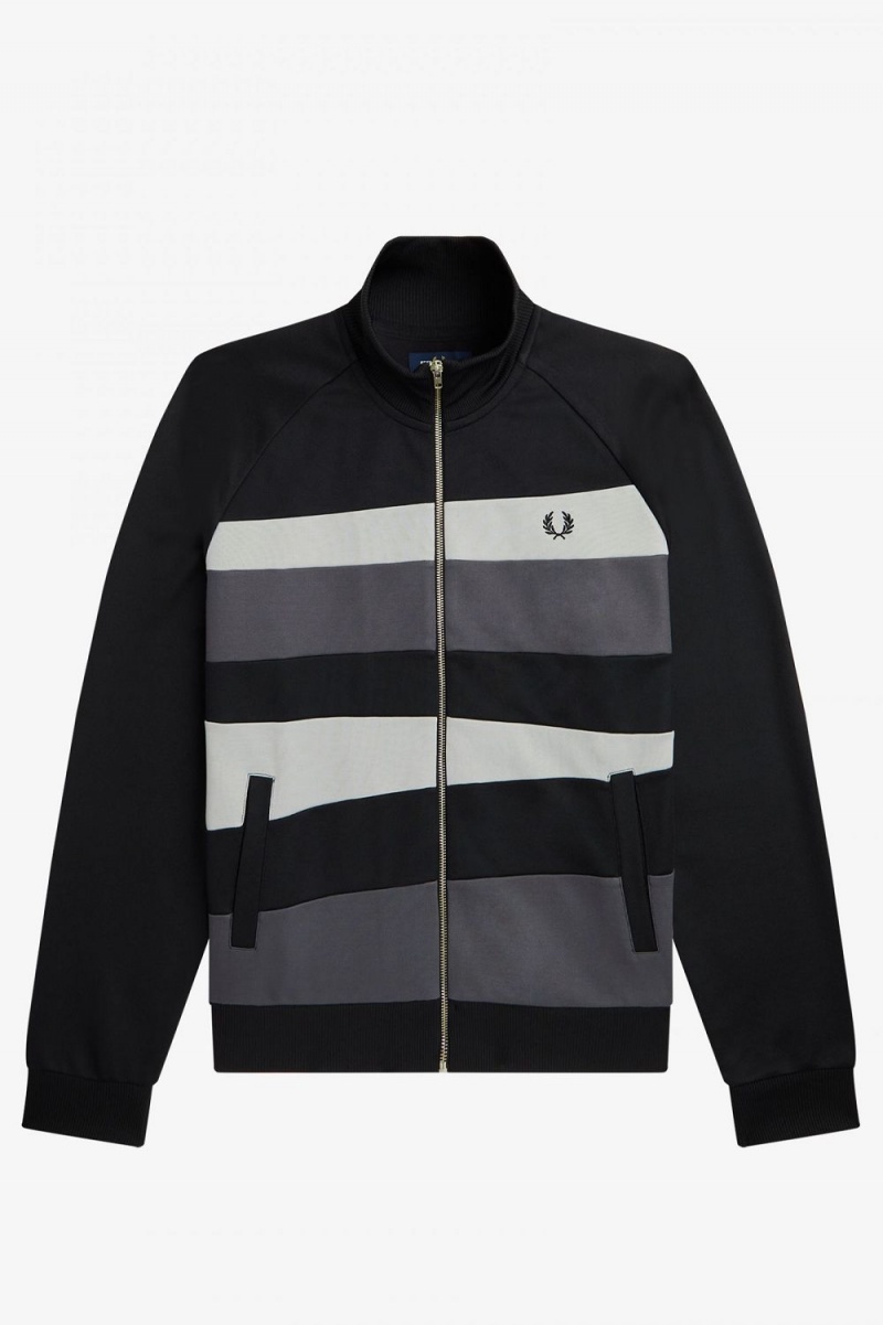 Fred Perry Contrast Panel Men's Track Jackets Black | FUKLT7103