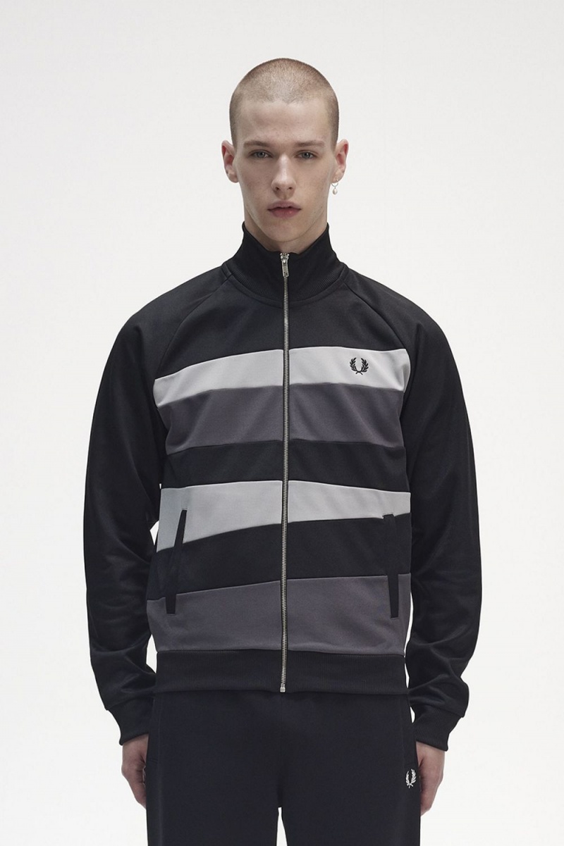 Fred Perry Contrast Panel Men\'s Track Jackets Black | FUKLT7103