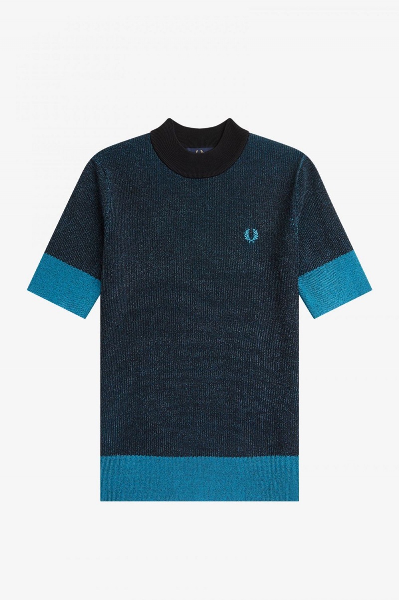 Fred Perry Contrast Rib Short Sleeve Women's Jumper Black | XHFQO7019