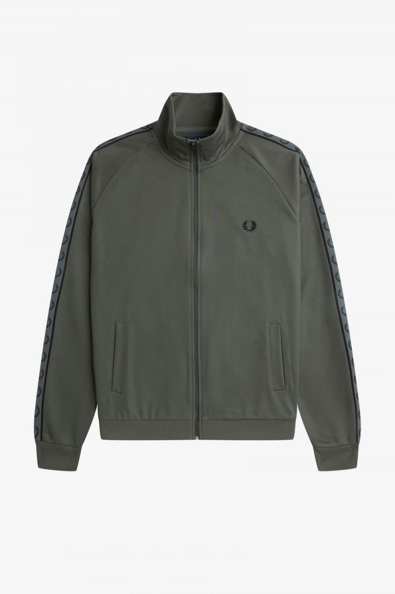 Fred Perry Contrast Tape Men's Track Jackets Field Green Black | XOMAS7806