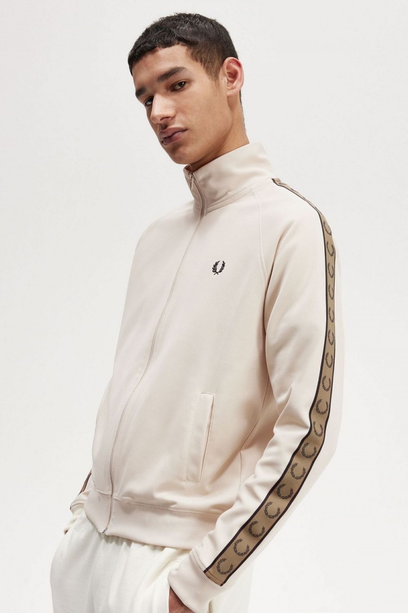 Fred Perry Contrast Tape Men's Track Jackets Oatmeal Brown | KWUCF3780