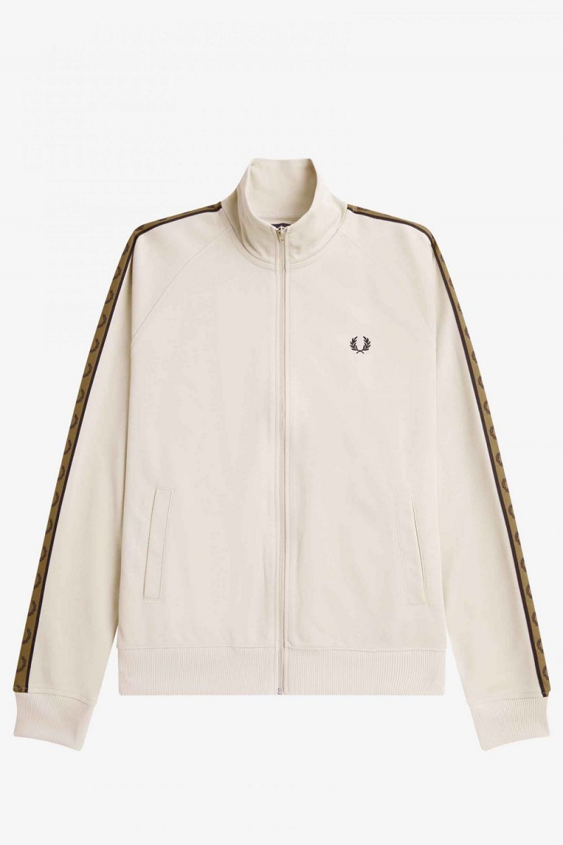 Fred Perry Contrast Tape Men's Track Jackets Oatmeal Brown | KWUCF3780