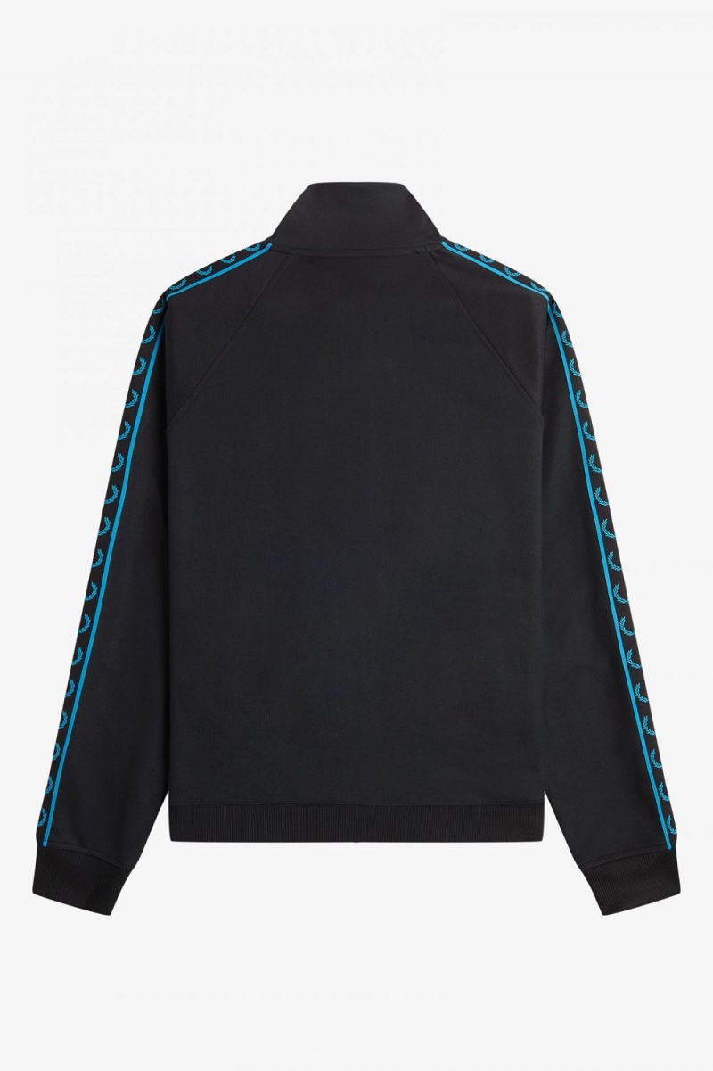 Fred Perry Contrast Tape Men's Track Jackets Black Cyber Blue | BDNSO1607